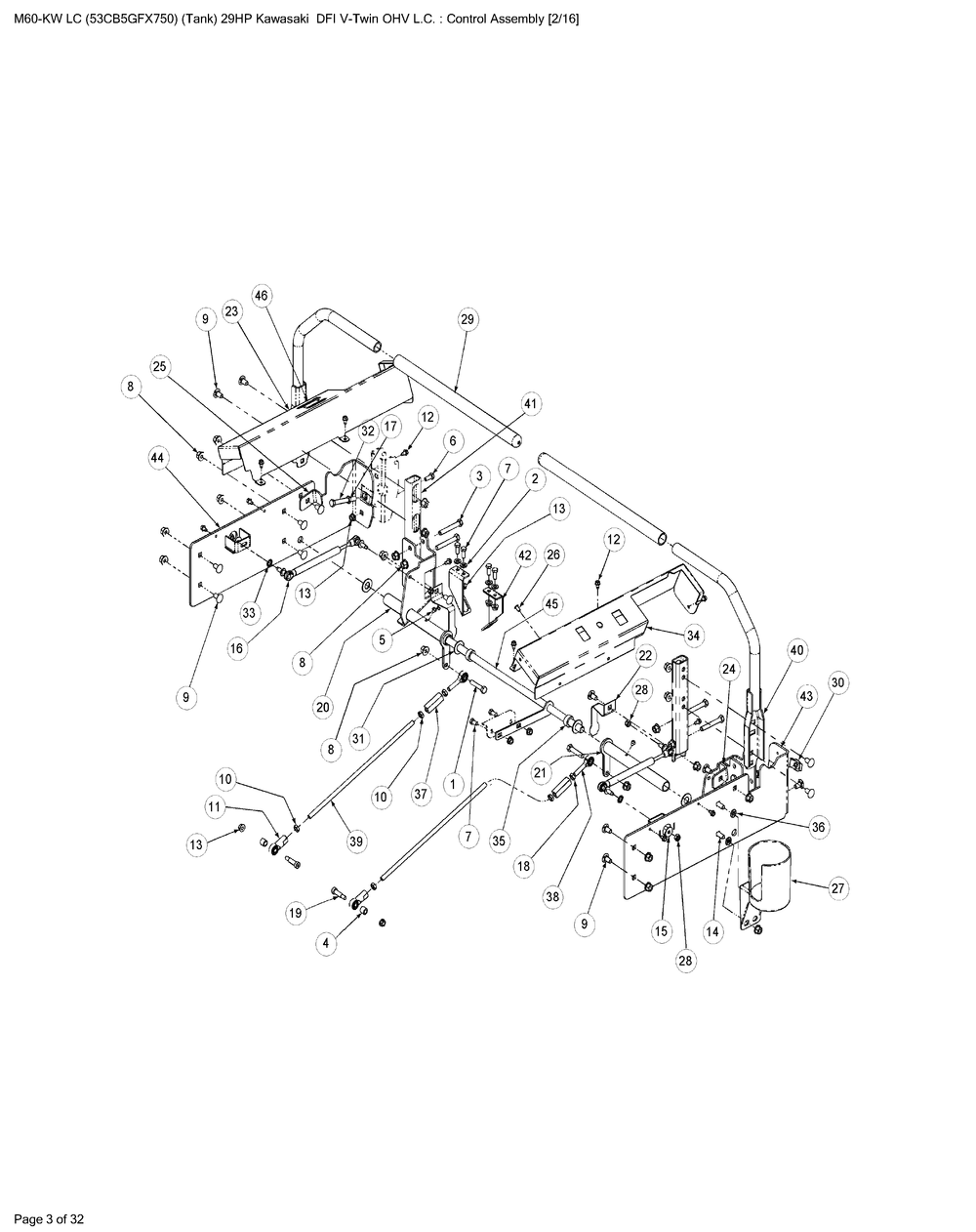 Control Assembly Diagram and Parts List for M72-KW LC-53BB5GFZ750-29HP-DFI-OHV-LC Cub Cadet Lawn Tractor